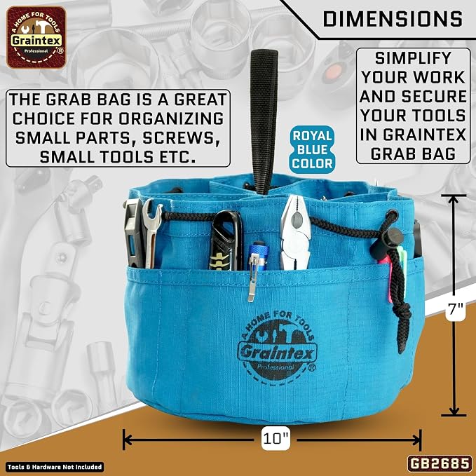 Graintex 18 Pocket Grab Bags Set of 3 Pcs Rip-stop Canvas, Drawstring Closure, Small Parts Organizer Bag, Small Tools, Screws, Parts, Parachute Tool Bag, Parachute Tool Organizer for Essential Items