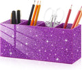 Jetec Acrylic Glitter Purple Pen Holder 4 Compartments Bling Makeup Brush Stationery Organizer Pencil Holder for Desk Accessories Sparkly Gifts for Women Back to School Birthday Desktop Office