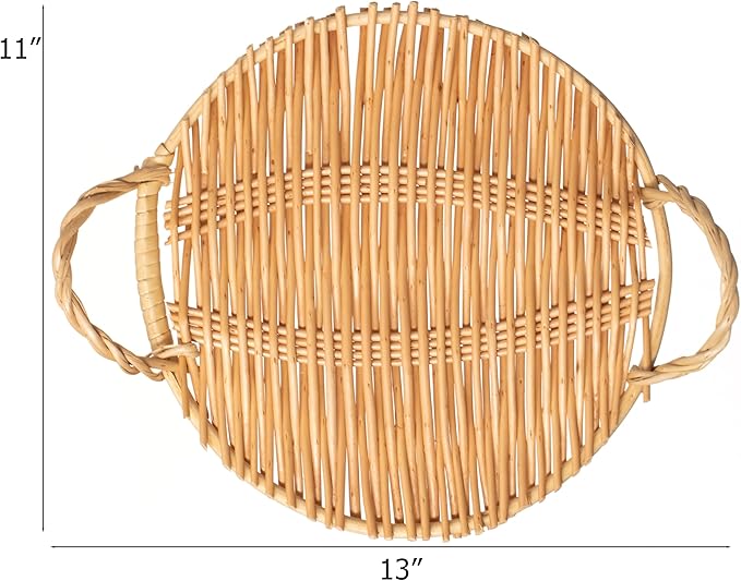 Wickerwise Woven Willow Tray Charger Farmhouse Decorative Centerpiece for Coffee Table Dining Room Kitchen Counter Bread Fruit Food & Drink Display Home Décor Organizer Party Platter Accent