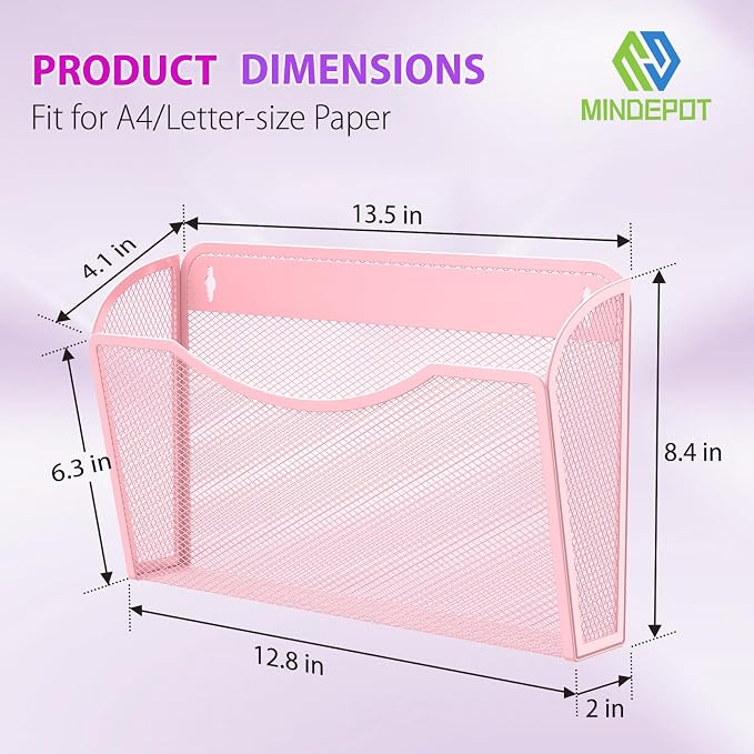 MINDEPOT Wall File Organizer - Heavy Duty Iron Office File Holder for Wall Mount - Hanging Document Organizer for Business, Classroom, Home Office