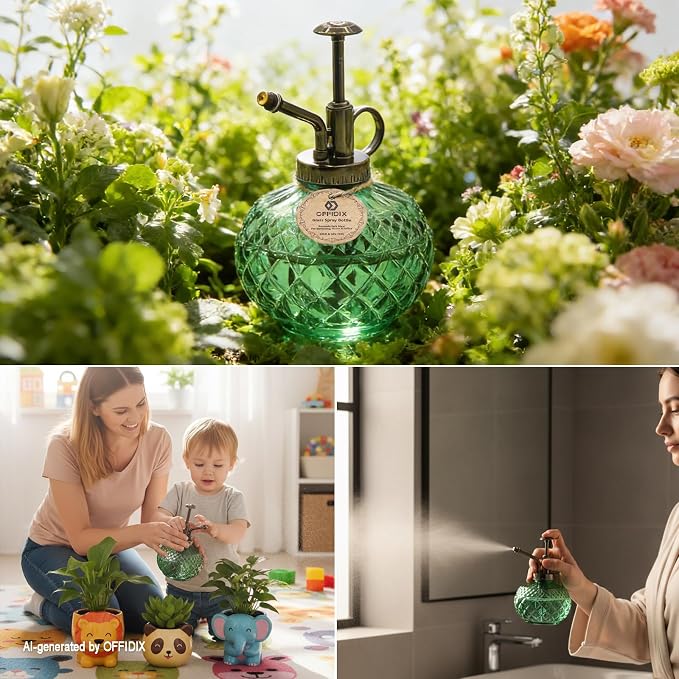 OFFIDIX Glass Plant Mister Indoor Green Small Fine Mist Spray Bottle 10 OZ | ﻿ Vintage Spray Bottles, Misters Mini Watering Can Glass Sprayer Misting for Garden Plants Indoor Outdoor Decor Cleaning ﻿