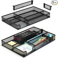 Desk Drawer Organizer Tray, 4 to 6 Grid Drawer Divider with 2 Adjustable Compartments, Metal Mesh Desk Organizer for Stationery Makeup Kitchen Toolroom School &Office, 12.6x8.26x1.57 in, 2 PCS
