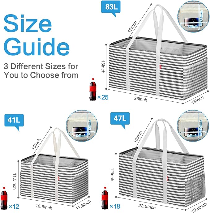LHZK Standing Utility Tote Bag with Metal Wire Frame and the Sides Rinforced, Large Tote Bag with Handle, Reusable Grocery Bags Foldable, Beach Bag, Car Tote, Black, 18.5''x11.8''x11.5'' | Metal Wire Frame