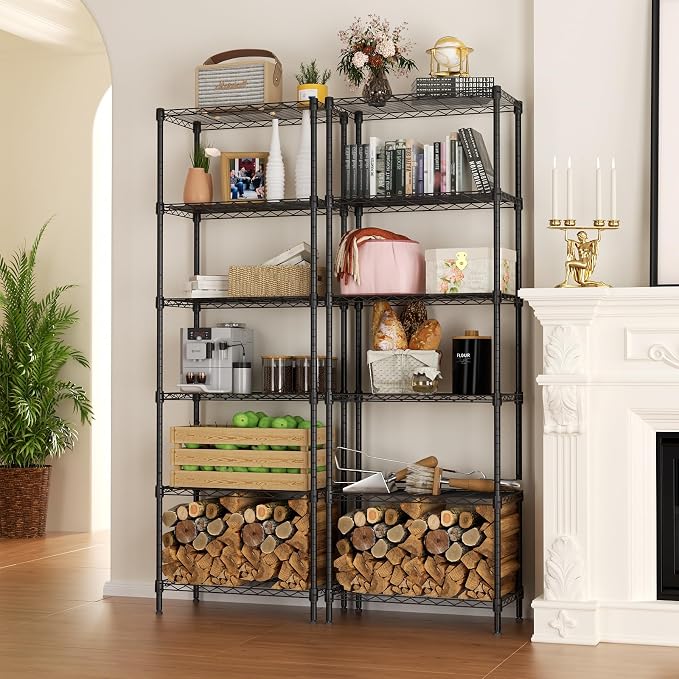 SINGAYE 6 Metal Shelves Wire Shelving Storage Shelf Adjustable Unit Pantry | 6 Tier Kitchen Laundry Room Organization Home Pantry Closet Bathroom Organizers Garage Rack 12" D x 22" W x 69.5" H Black