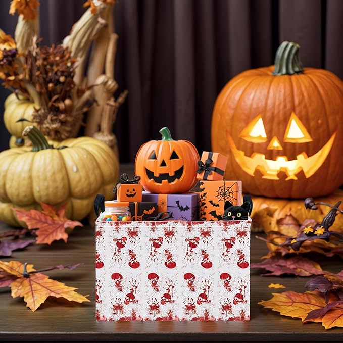 Halloween Basket Gift Terror Ghost Parties Decor Kid Trick or Treat Basket for Boys and Girls Rectangular Storage Bin Box (Blood Fingerprint)