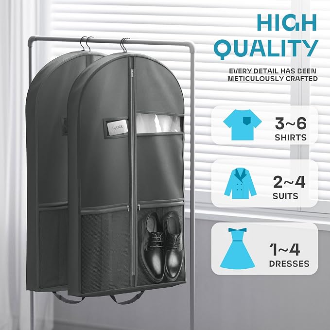 Lazebox 43" Travel Garment Bag with Accessories Zipper Pocket, Heavy Duty Suit Bag for Suits, Tuxedos, Dresses, Coats, Dark Grey, 1 pack