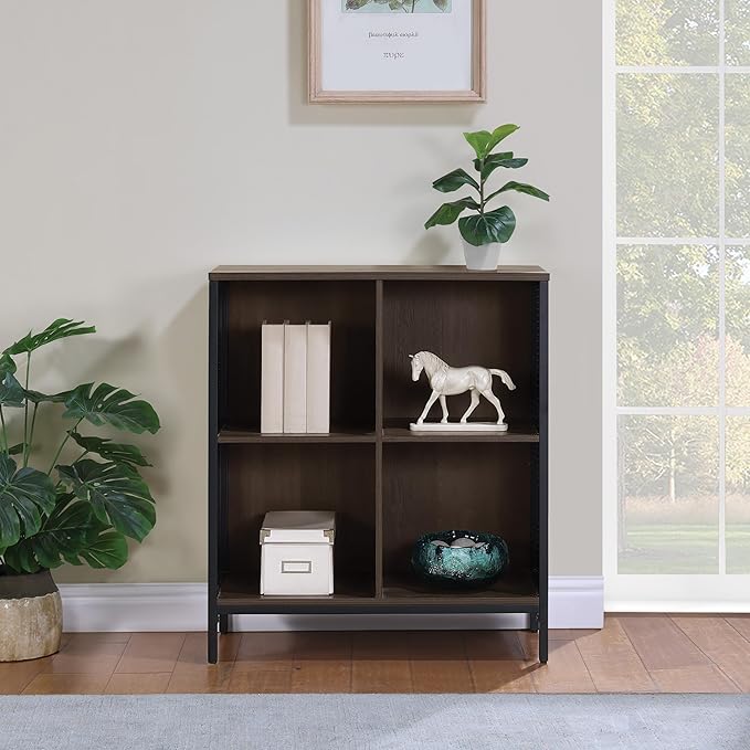 OSP Home Furnishings Ace Contemporary Modern Storage Bookcase with Shelves, 2- Shelves, 4 Cubes, Ozark Ash Finish