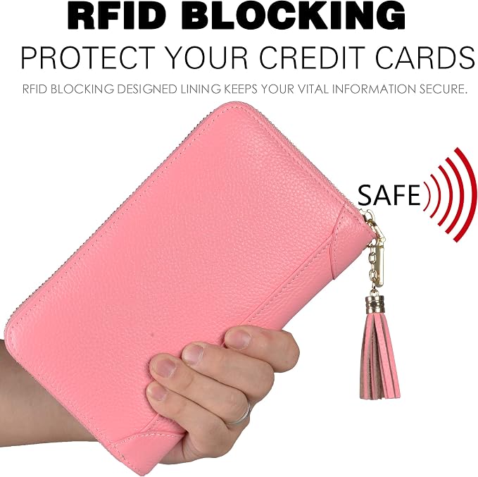 Easyoulife Credit Card Holder Wallet Womens Zipper Leather Case Purse RFID Blocking