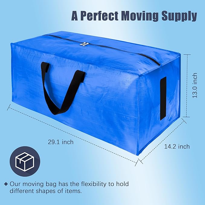 HOMESURE 8 Pack Large Strong Moving Bags with Zippers & Carrying Handles - Water-Resistant - Heavy Duty Storage Tote for Space Saving, Fold Flat, Alternative to Moving Box (Sky Blue)