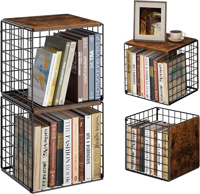 Dmevkic 2 Cube DIY Stackable Small Bookcase,Bookshelf for Small Spaces,Cube Storage Organizer for Living Room, Bedroom, Home Office,12.2" x 12.2" x 12.2"