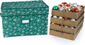 Covermates Keepsakes Adjustable Ornament Storage Box – Heavy-Duty Polyester, Padded Dividers & FlexGrid Trays – Protective Holiday Organizer with Stackable Walls & Label Window, Green Snowflake