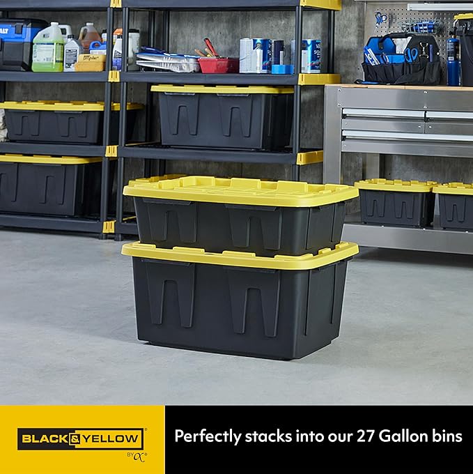 CX BLACK & YELLOW�, 15-Gallon Heavy Duty Tough Storage Container & Snap-Tight Lid, (9.5�H x 20.6�W x 30.6�D), Weather-Resistant Design and Stackable Organization Tote [3 Pack]