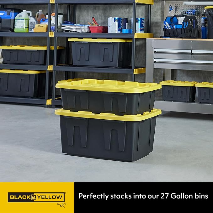 CX BLACK & YELLOW�, 15-Gallon Heavy Duty Tough Storage Container & Snap-Tight Lid, (9.5�H x 20.6�W x 30.6�D), Weather-Resistant Design and Stackable Organization Tote [5 Pack]