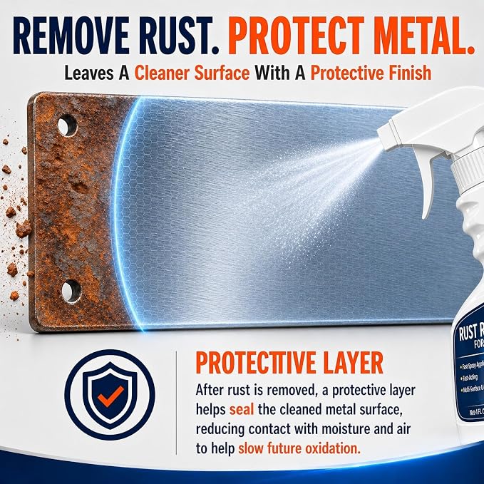 Rust Remover Spray for Metal, Highly Concentrated Metal Rust Remover for Car Parts, Tools, Cast Iron & Stainless Steel, Fast-Acting Rust Stain Remover, Spray-On Cleaner (1 Pcs)