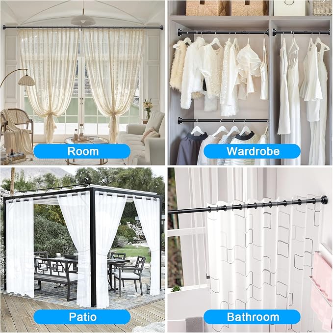 TEECK 2 Pack Shower Curtain Rod, 32-80 inch Adjustable Spring Tension Curtain Rod, Never Rust Anti-Slip Shower Curtain Rod for Bathroom, No Drilling, Never Collapse, Easy to Use, Black