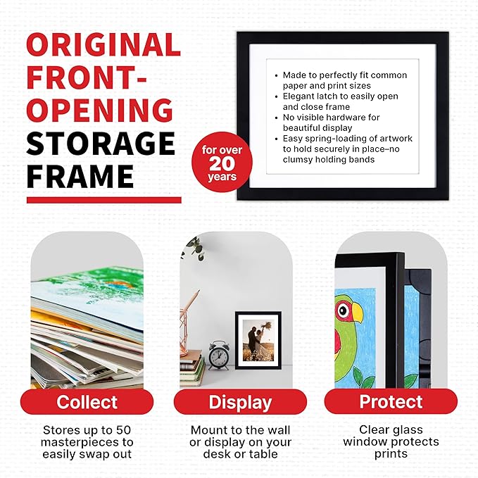 Dynamic Frames Li’l Davinci Front-Open 2-Pack Kids Art Frames, Wooden Frames for 9x12 Artwork, Prints & Certificates, Store up to 50 per Frame, 11.75 x 14.75 Outer Dimensions, Black