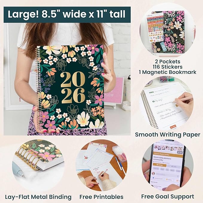 bloom daily planners 2026 Planner (January to December) - 8.5” x 11” Weekly & Monthly Dated Agenda Organizer Book with Stickers & Tabs - Flexible Soft Cover - Blooming Wildly