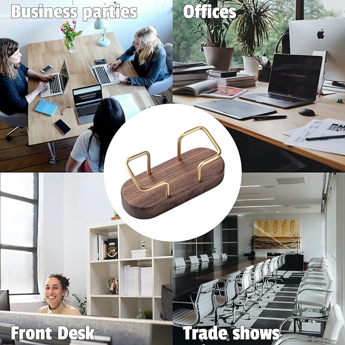 muso wood Business Card Holder for Desk, Wooden Creative Business Card Display for Desk, Wood Business Card Stand for Office, Tabletop (Walnut 2pack)