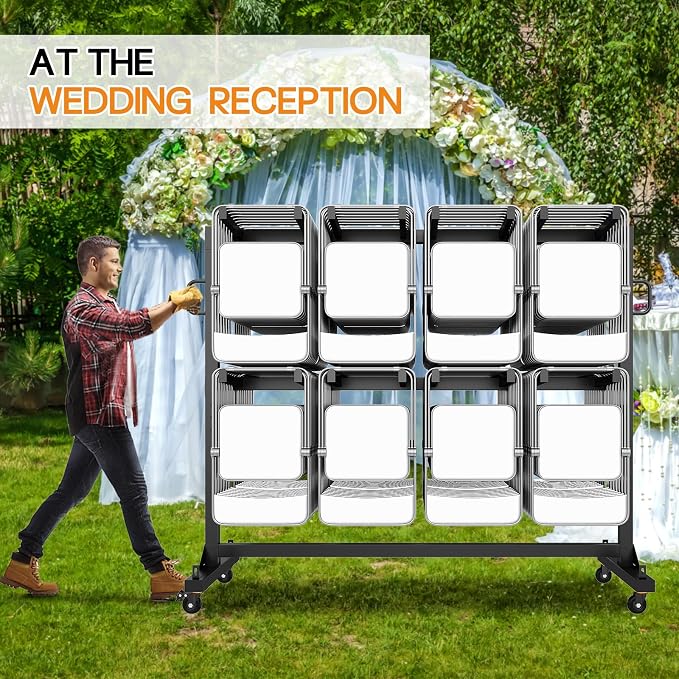 Specraft Folding Chair Rack, Holds 12 Tables or 112 Chairs, 1250 lbs Capacity, Heavy-Duty Cart with Wheels, Elastic Cords, Cover, Glossy Black