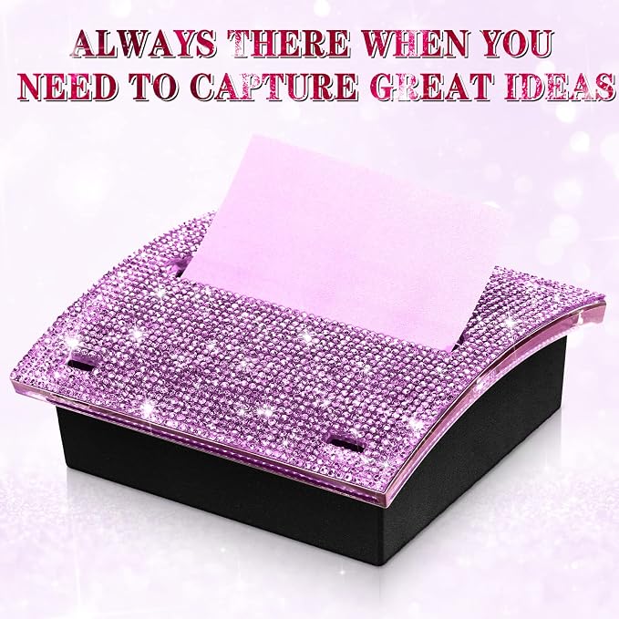 Eersida Rhinestone Self Stick Note Pad Holders 4 x 4 Inches Purple Cute Note Holder Sticky Dispenser Bling Memo Stick Dispenser for Office Employee Coworkers Gifts Home Desk Supplies