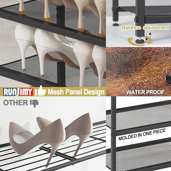 Tall Narrow Shoe Rack for Entryway Closet,5-Tier Shoe Storage Shelf | Small Vertical Shoe Organizer Wood, Sturdy Metal Mesh Shelves, Wooden Table Top, Holds 10 Pairs, for Front Door Entrance