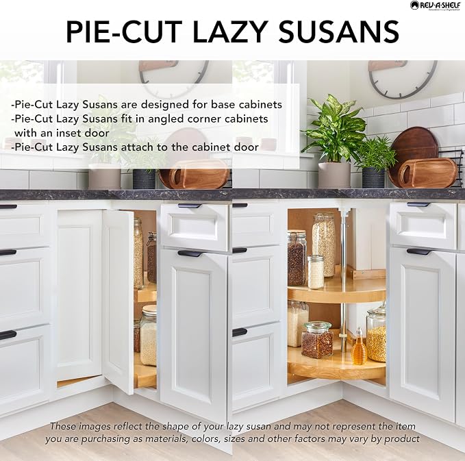 Rev-A-Shelf 2 Tier Pie-Cut Lazy Susan for Corner Base Cabinets, Plastic, 28" Double Shelf Swivel Kitchen Spice/Can Organizer, Almond, 6942-28-15-52