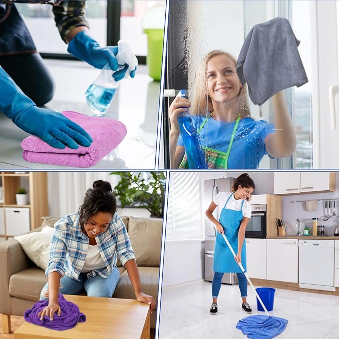 SmoothNovelty 10 Pcs Extra Large Microfiber Cloth 30" x 20" Large Floor Microfiber Towel Reusable Washable Free Lint Free Cloth Rag for Squeegee Mop Floor Window Housekeeping (Bright Color)