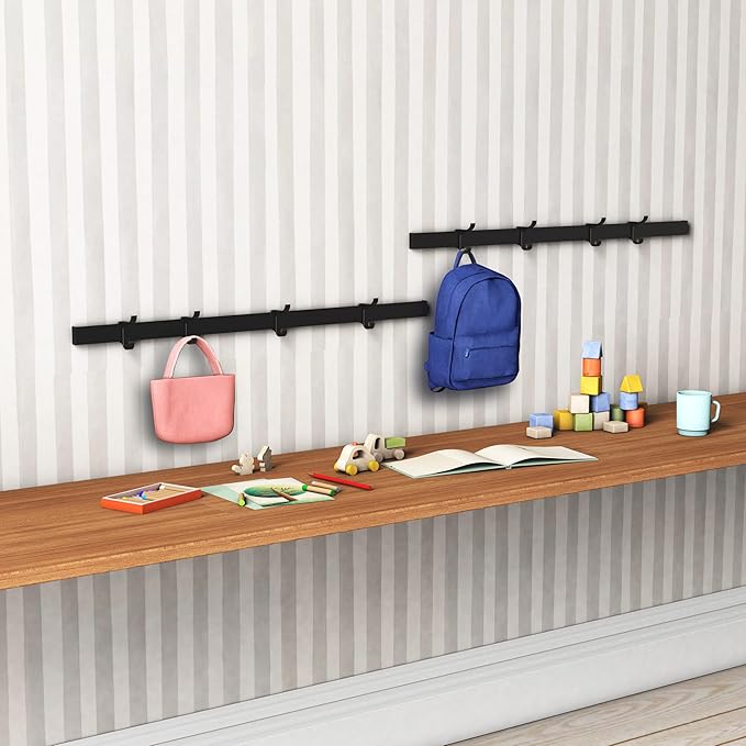 Modern Aluminum Wallmount Organizer, 32.3" Rail with Adjustable 4 Hooks, Wall Rail (Ivory) (Ivory, 32.3" Rail with 4 Hooks)