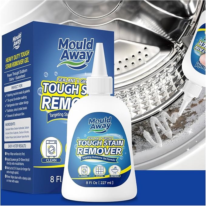 Tough Stain Remover Gel - Washing Machine Cleaner for Front Load Washer Seals, Bathroom Showers & Tile Grouts, Thick No-Drip Formula, Non-Toxic, 8 fl oz (Pack of 1)