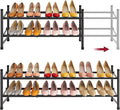 Tajsoon Expandable Shoe Rack for Closet 2 Tier, 28“-41“ Adjustable & Stackable Shoe Shelf Storage, Metal Shoe Rack Organizer for Front Door Entrance, Closet, Garage, Entryway, Black