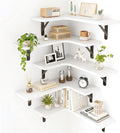Fixwal Floating Shelves for Wall Set of 5, Rustic Wood Wall Mounted Corner Shelf for Bathroom, Kitchen, Bedroom, Home Decor, Laundry Room, Living Room (White)