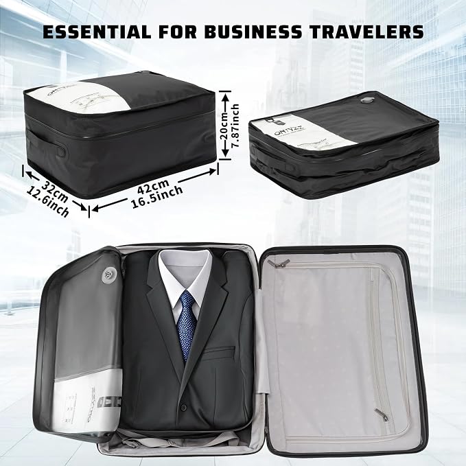 ONTYZZ Vacuum Compression Bag 20 inch Space Saver Bags Travel Case with IP67 Waterproof Zipper for Business Trip, Two Bag Black
