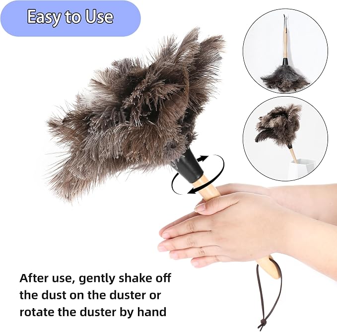 Soarer Ostrich Feather Duster for Cleaning,2pcs Brush,14inch Wooden Handle | Feather Duster for Cleaning Ceiling Fan,Pendant lamp,Blinds,Furniture