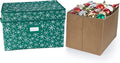 Covermates Keepsakes Adjustable Ornament Storage Box – Heavy-Duty Polyester, Padded Dividers & FlexGrid Trays – Protective Holiday Organizer with Stackable Walls & Label Window, Green Snowflake