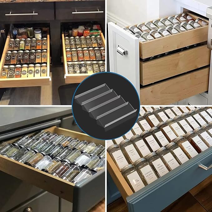 Jadehom 19 x 13 Inches Spice Drawer Organizer, 4 Tier Clear Acrylic Expandable In-Drawer Seasoning Jars Rack, Kitchen Drawer Spice Insert Tray for Cabinet/Countertop