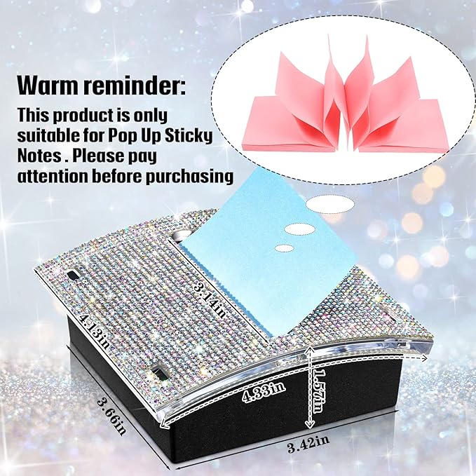 Eersida Rhinestone Self Stick Note Pad Holders 4 x 4 Inches AB Color Cute Note Holder Sticky Dispenser Bling Memo Stick Dispenser for Office Employee Coworkers Gifts Home Desk Supplies