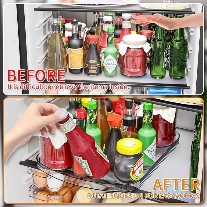 Yieach Clear Refrigerator Lazy Susan Turntable,15.7''x11.8'',Rectangular Fridge Turntable Organizer,Large Rotating Fridge Tray for Kitchen,Countertop,Pantry,Cabinet,Jars and Condiment Organizer,2 Pack
