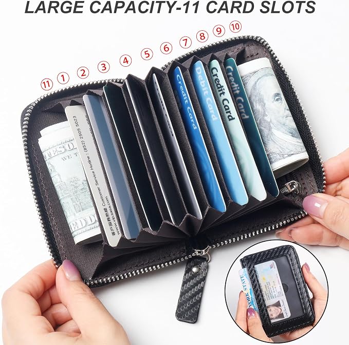 Credit Card Wallet, RFID Card Case Wallet, Zipper Card Cases Holder for Men Women, RFID Blocking, KeyChain Wallet, Compact Size Card Organizer Case for Women