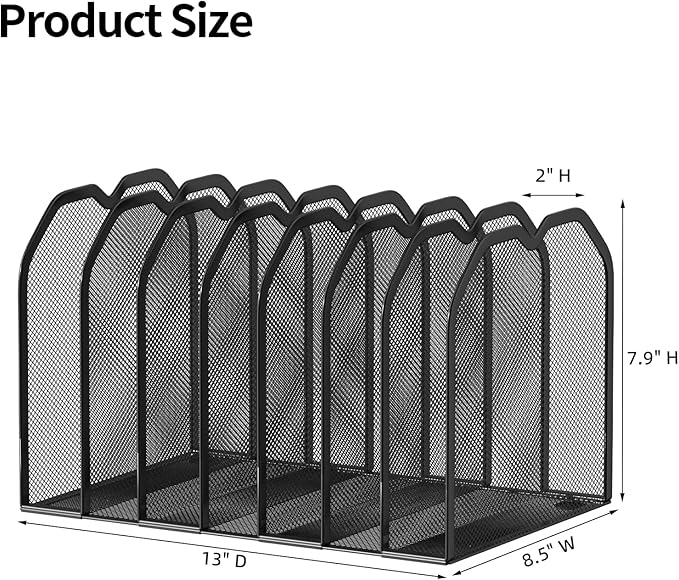 FANXIYQ Black 7-Section File Folder Organizer for Desk, Metal Vertical File Holder Stand, Desktop File Organizer Rack for Letter/A4 Folders, Papers, Books, Office Classroom Home