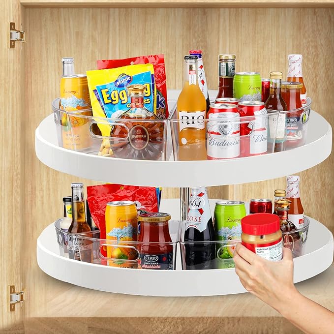 URALFA Lazy Susan Organizer Set of 8, 1/8 Wedge Corner Cabinet Organizer | 10"x9.5"x4" Clear Plastic with Handles, 4" Deep Capacity, BPA-Free Food Safe , Transparent for Easy Visibility