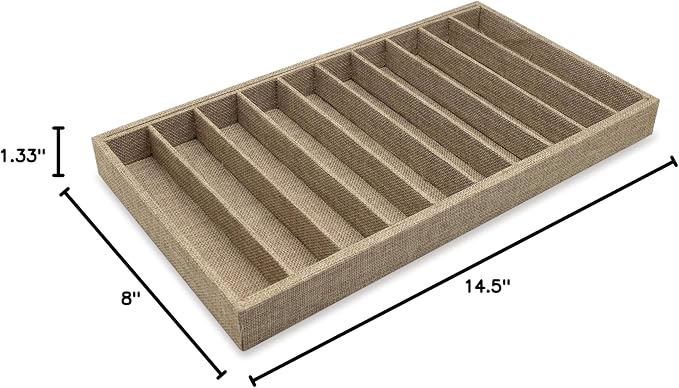 The Display Guys - Stackable Jewelry Tray and Organizer - for Drawers, Dressers, Store Display (10 Compartments, Beige Burlap)