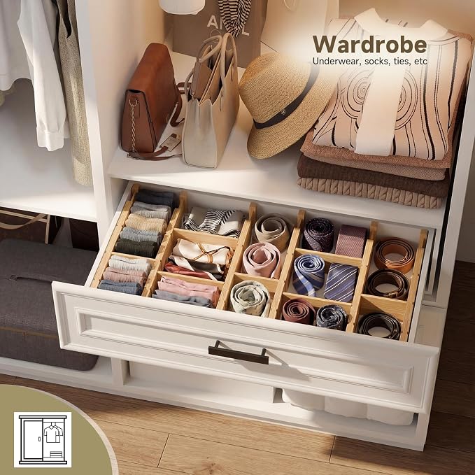 Bamboo Drawer Dividers, Expandable Kitchen Drawer Organizer | Include 4 Dividers, 4 Small Inserts and 4 Medium Inserts for Home, Office, Dressers