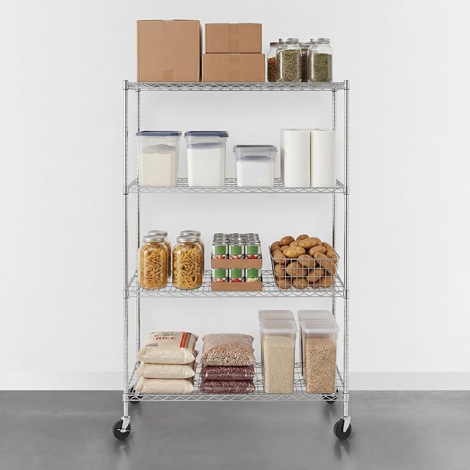 SafeRacks NSF Heavy Duty 4-Tier Steel Wire Rack w/Wheels (24"x48"x72")