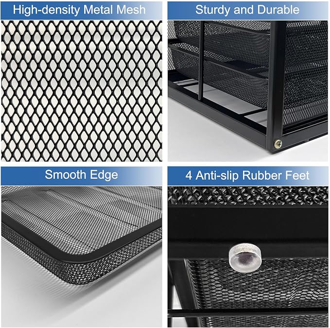 Natwind Mesh Desk Organizer with 6 Tier Sliding Drawers,Black | Paper Sorter, Multi-Functional Home Office Supplies Storage Tray for Letters, Documents,Mail, Files, Arts & Crafts Supplies