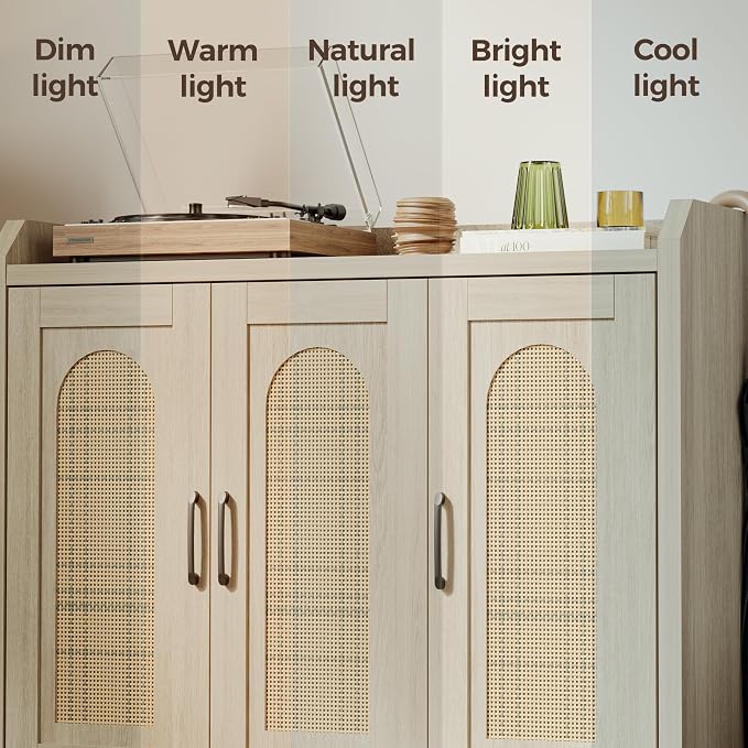 Mericonia Rattan Shoe Storage Cabinet, Farmhouse Shoe Cabinets Storage for Entryway, Boho Wooden Shoe Rack with 3 Doors for Entryway, Hallway (Oak, 3 Door)
