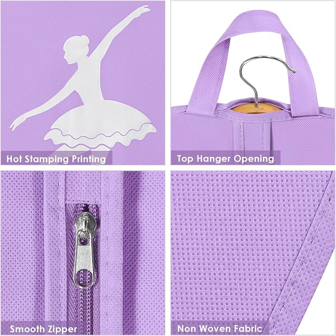 KEEGH 35 inch Girls Tutu Garment Bag Pancake Dance Bag, Purple | Foldable, with Handle Strap, Ballet Tutu Bag, Dance Costume Garment Bag for Hanging Clothes and Dance Competition