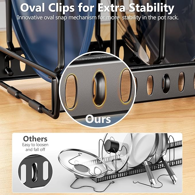 3 Pack Expandable Pan Organizer for Cabinet, Pot and Pan Organizer Under Cabinet Lid Holder Rack with 14 Adjustable Compartment for Kitchen Cabinet Cookware Baking Frying Rack, Black
