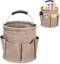 17L Portable Cleaning Bucket Organiser, 6 Pockets Foldable Cleaning Caddy with Handle Wearable Cleaning Caddy Bag for Outdoor Camping Garden Harvest Basket Home Bathroom Storage (Khaki)
