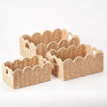 Scalloped Wicker Baskets, Set of 3 Hand-Woven Storage Baskets with Handles - Paper Rope Shelf Organizers & Decorative Baskets for Shelves, Closet, Bathroom (Beige）