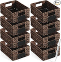 Nitial Wicker Storage Basket, Rectangular Water Hyacinth Storage Basket for Shelving, Foldable Woven Pantry Organizer with Chalkboard Label and Chalk Marker(12 x 9 x 5 Inch,Dark Brown)